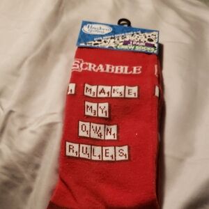 Red Scrabble Crew Socks
